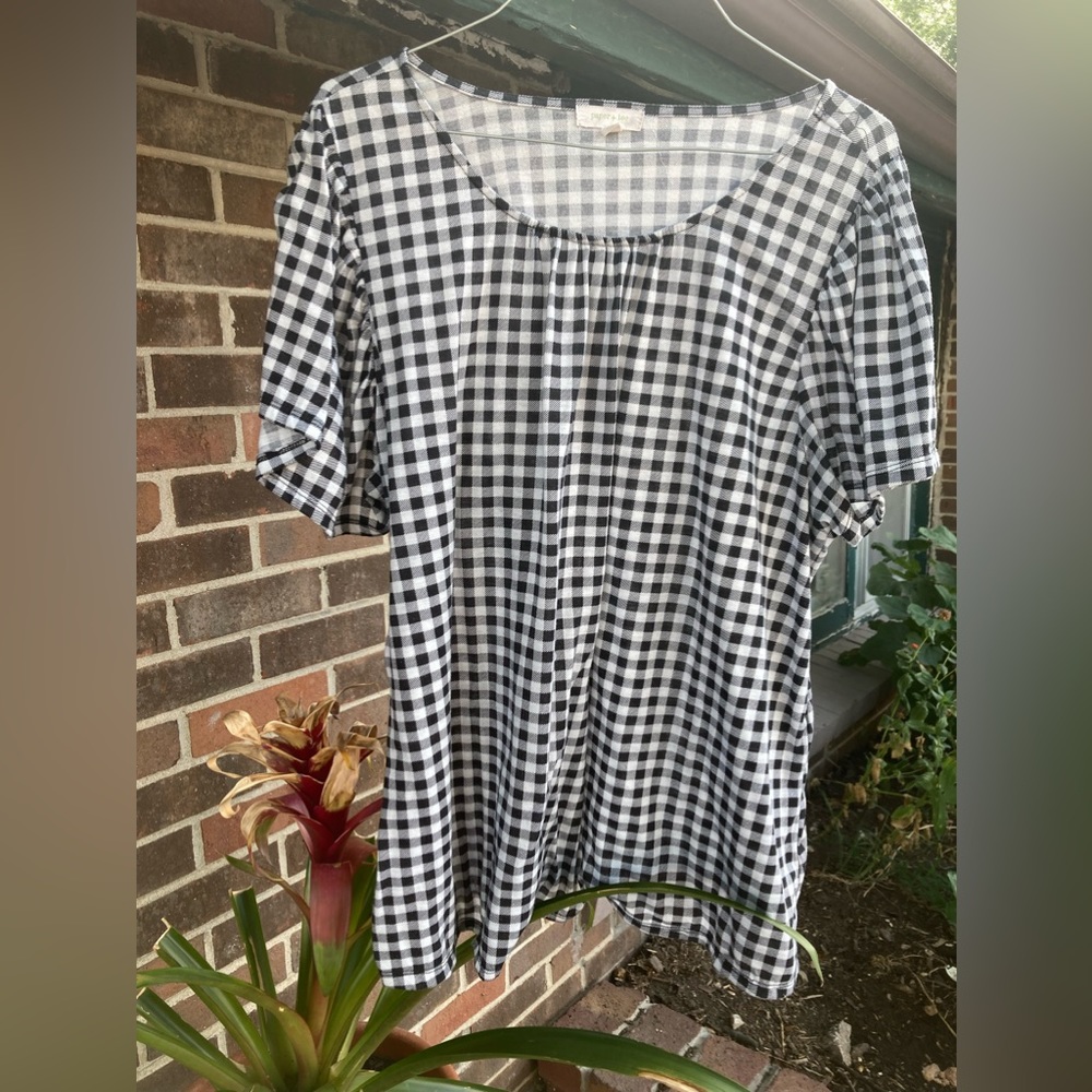Plus sized black and white checkered shirt